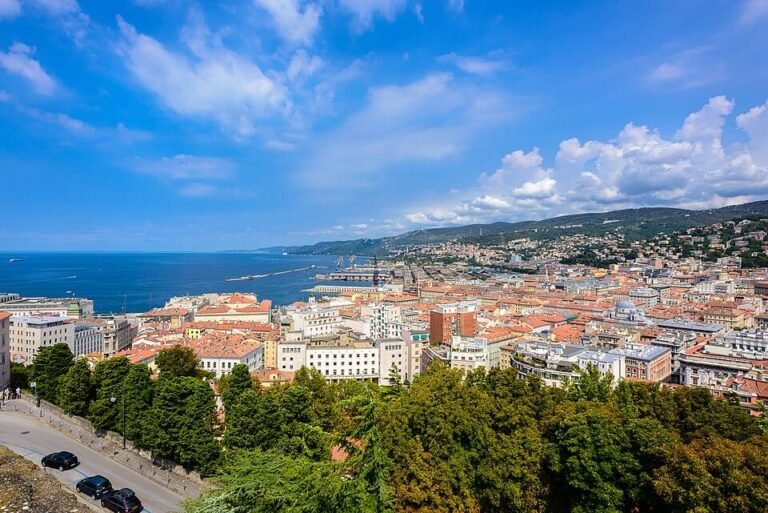 Scenic view of Trieste, the historic port city of Friuli Venezia Giulia, Italy. Gratinated Scallops