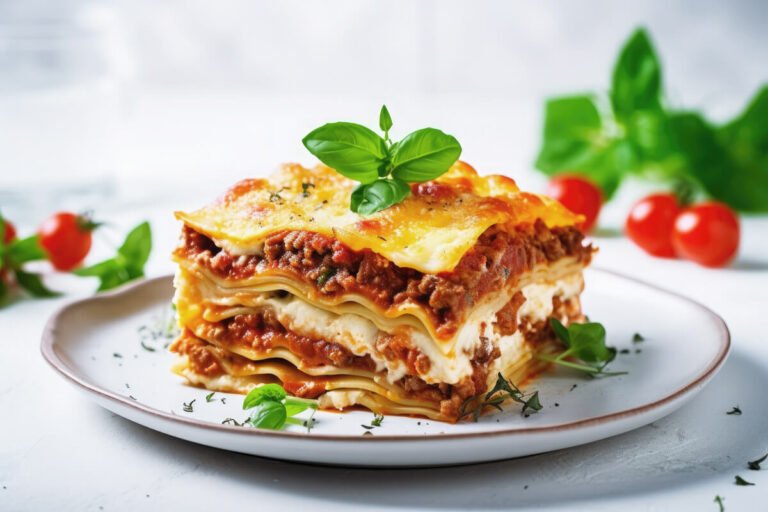 AI generated image of pasta ingredients for lasagna bolognese