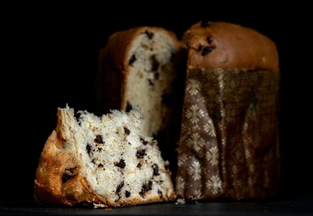 Traditional Italian Chocolate Panettone – Homemade artisan recipe with rich cocoa dough and dark chocolate chips, baked to perfection for Christmas celebrations.